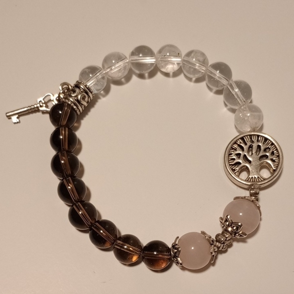 Elegant Silver and Brown Beaded Bracelet